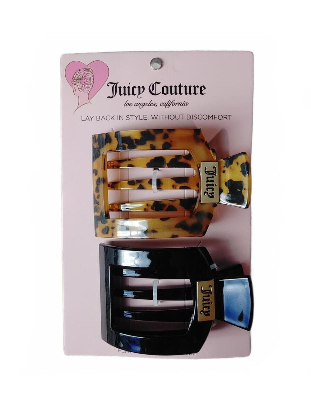 Juicy Couture Brown Leopard Print & Black Hair Claw Clip Set Gold Logo NWT Y2K